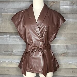 NWT Jason Wu Cap Sleeve Double Breasted Waist Tie Faux Leather Vest
